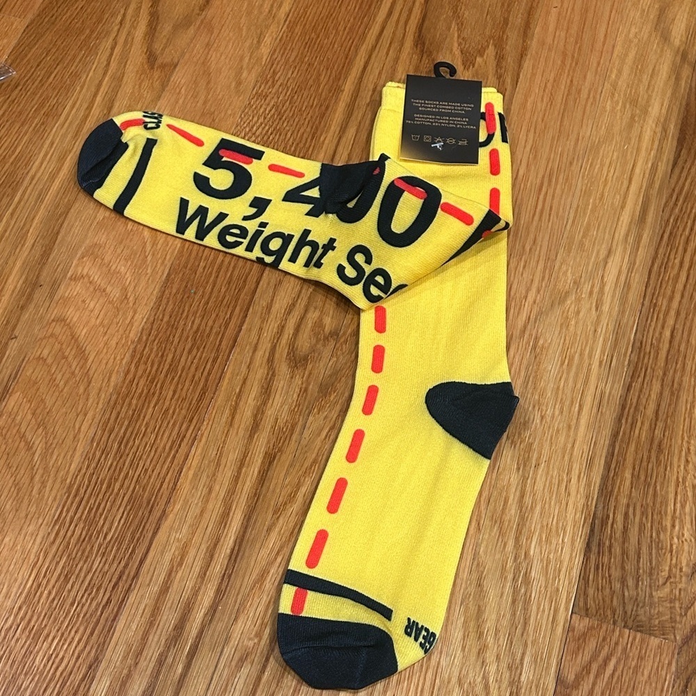 HGC Yellow safety graphic knit tall crew socks Casual Socks Men small - medium